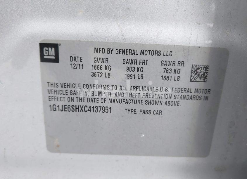 Photo 9 of 2012 Chevrolet Sonic 2LZ (VIN 1G1JE6SHXC4137951)