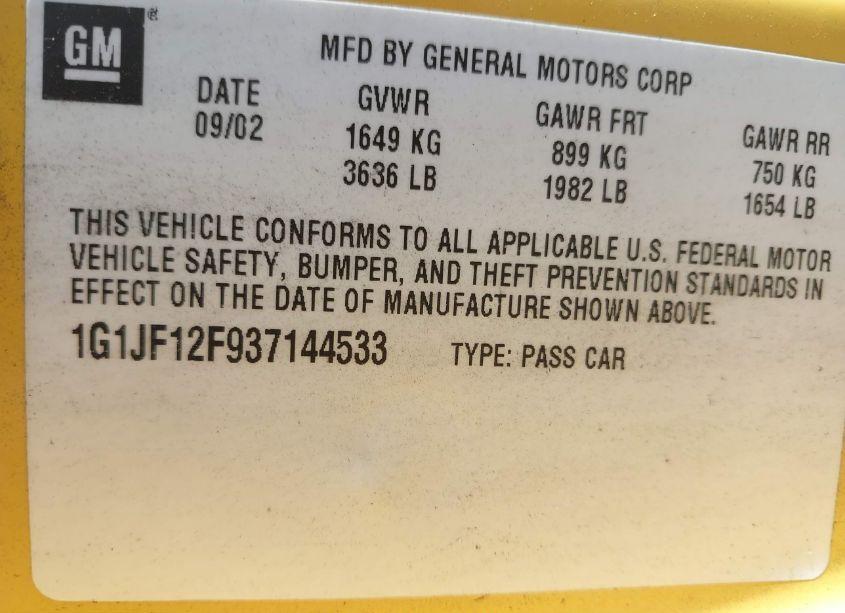 Photo 9 of 2003 Chevrolet Cavalier LS (VIN 1G1JF12F937144533)