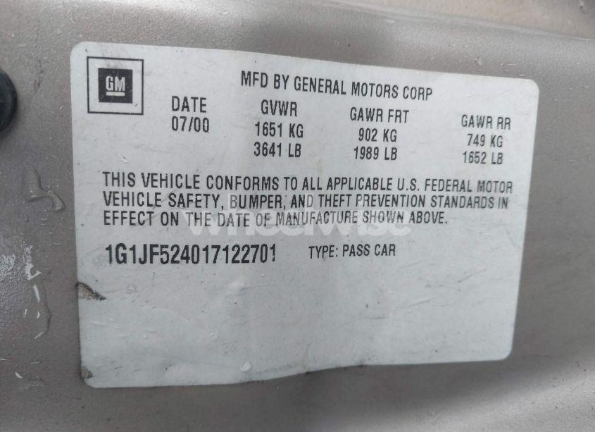 Photo 9 of 2001 Chevrolet Cavalier LS (VIN 1G1JF524017122701)