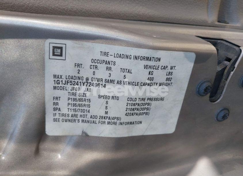 Photo 9 of 2000 Chevrolet Cavalier LS (VIN 1G1JF5241Y7249614)