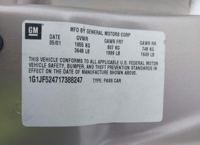 Photo 9 of 2001 Chevrolet Cavalier LS (VIN 1G1JF524717388247)