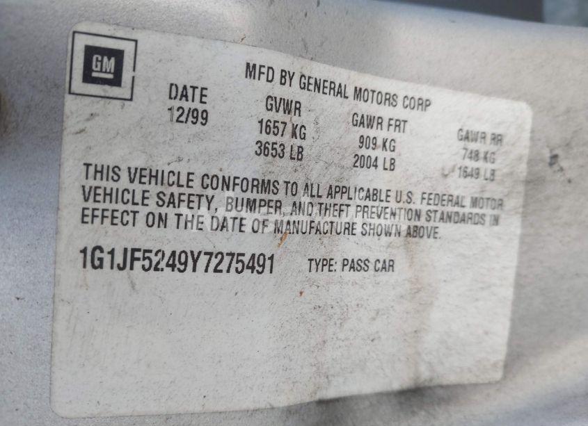 Photo 9 of 2000 Chevrolet Cavalier LS (VIN 1G1JF5249Y7275491)