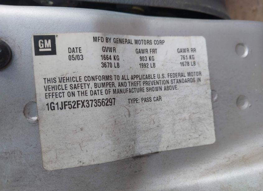 Photo 9 of 2003 Chevrolet Cavalier LS (VIN 1G1JF52FX37356297)