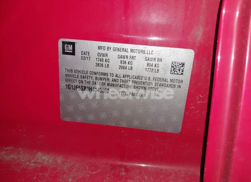 Photo 9 of 2017 Chevrolet Sonic PREMIER (VIN 1G1JF5SB0H4149052)