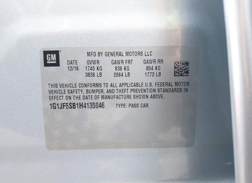 Photo 9 of 2017 Chevrolet Sonic PREMIER AUTO (VIN 1G1JF5SB1H4135046)