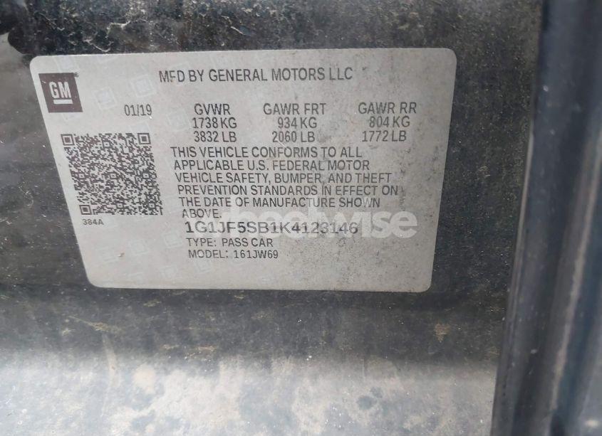 Photo 9 of 2019 Chevrolet Sonic PREMIER AUTO (VIN 1G1JF5SB1K4123146)