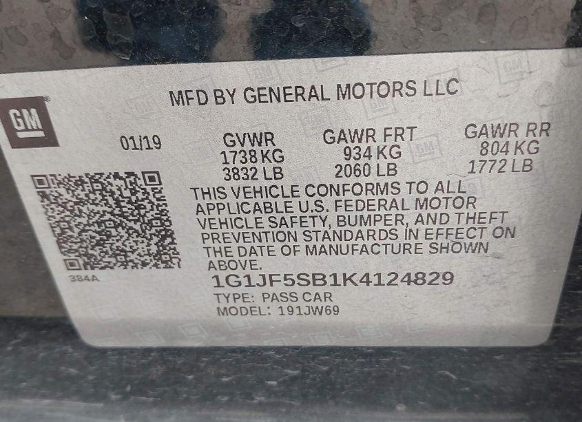 Photo 9 of 2019 Chevrolet Sonic PREMIER AUTO (VIN 1G1JF5SB1K4124829)