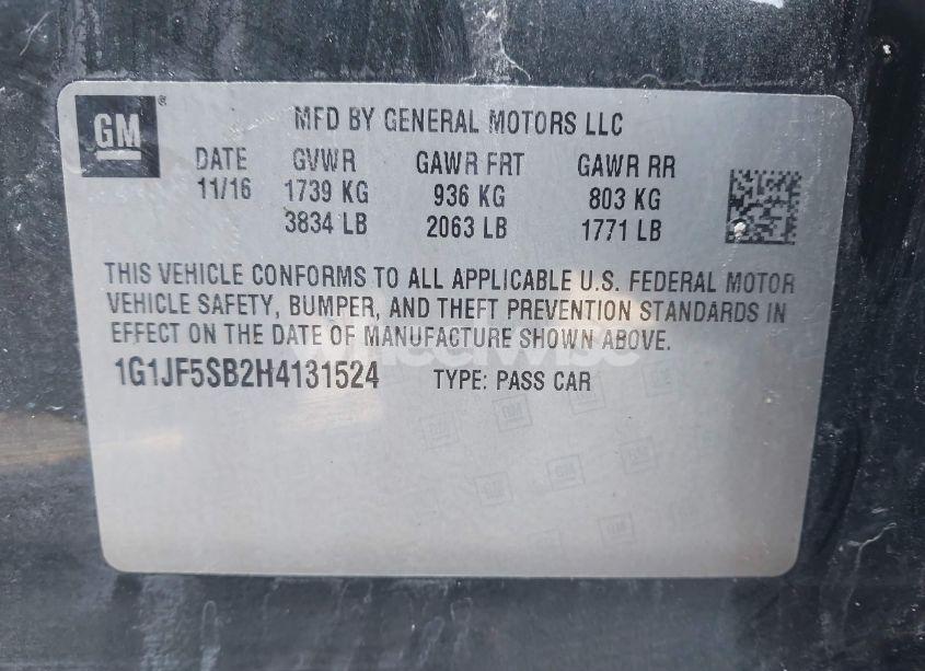 Photo 9 of 2017 Chevrolet Sonic PREMIER AUTO (VIN 1G1JF5SB2H4131524)