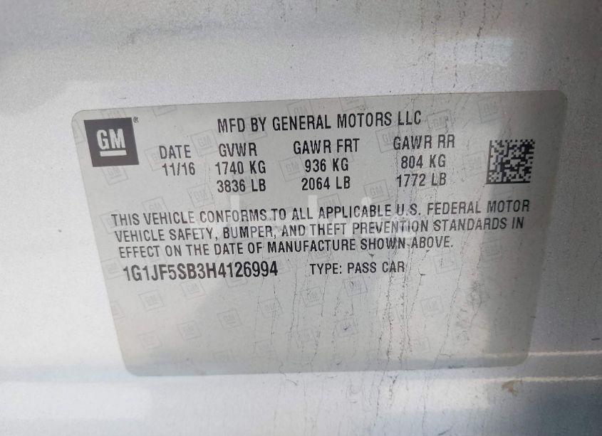 Photo 9 of 2017 Chevrolet Sonic PREMIER AUTO (VIN 1G1JF5SB3H4126994)