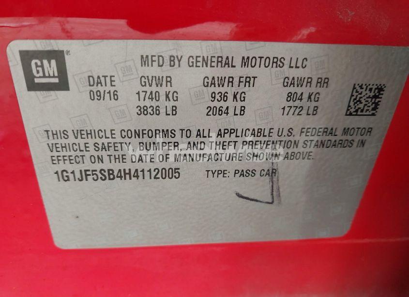 Photo 9 of 2017 Chevrolet Sonic PREMIER AUTO (VIN 1G1JF5SB4H4112005)