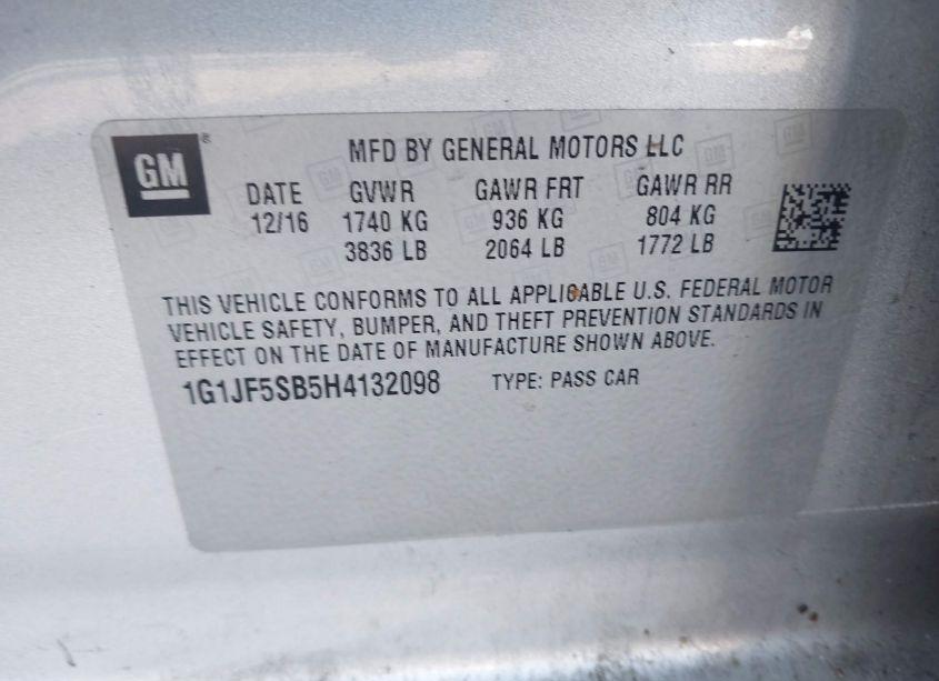 Photo 9 of 2017 Chevrolet Sonic PREMIER AUTO (VIN 1G1JF5SB5H4132098)