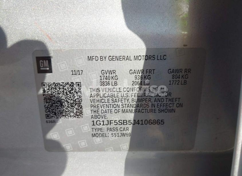 Photo 9 of 2018 Chevrolet Sonic PREMIER AUTO (VIN 1G1JF5SB5J4106865)