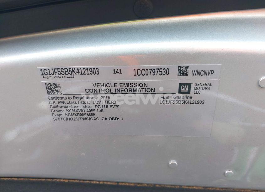 Photo 9 of 2019 Chevrolet Sonic PREMIER AUTO (VIN 1G1JF5SB5K4121903)
