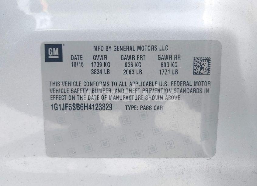 Photo 9 of 2017 Chevrolet Sonic PREMIER AUTO (VIN 1G1JF5SB6H4123829)