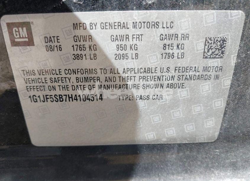 Photo 9 of 2017 Chevrolet Sonic PREMIER AUTO (VIN 1G1JF5SB7H4104514)