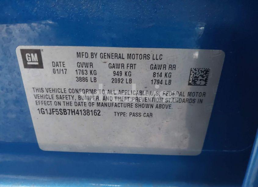 Photo 9 of 2017 Chevrolet Sonic PREMIER AUTO (VIN 1G1JF5SB7H4138162)