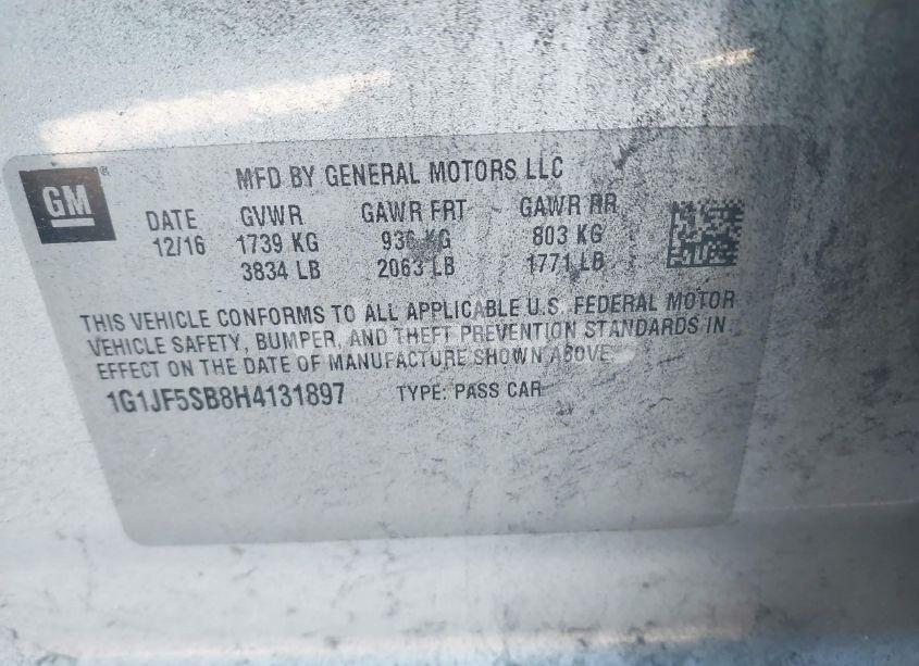 Photo 9 of 2017 Chevrolet Sonic PREMIER AUTO (VIN 1G1JF5SB8H4131897)