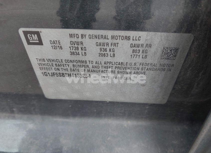 Photo 9 of 2017 Chevrolet Sonic PREMIER AUTO (VIN 1G1JF5SB8H4135254)