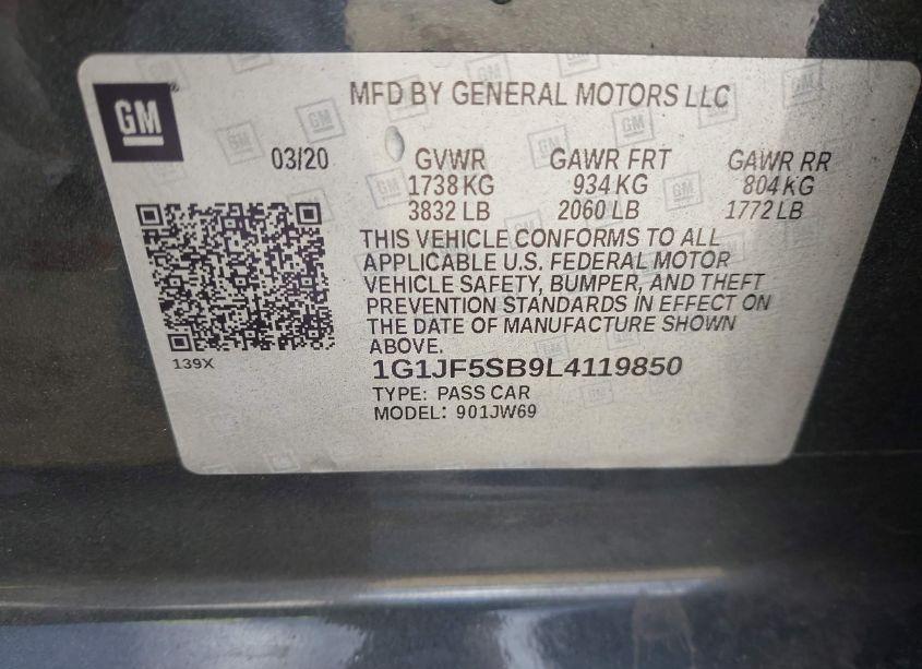 Photo 9 of 2020 Chevrolet Sonic FWD PREMIER (VIN 1G1JF5SB9L4119850)