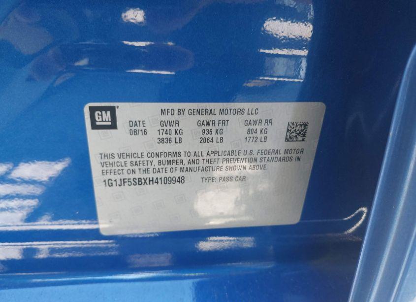 Photo 9 of 2017 Chevrolet Sonic PREMIER AUTO (VIN 1G1JF5SBXH4109948)