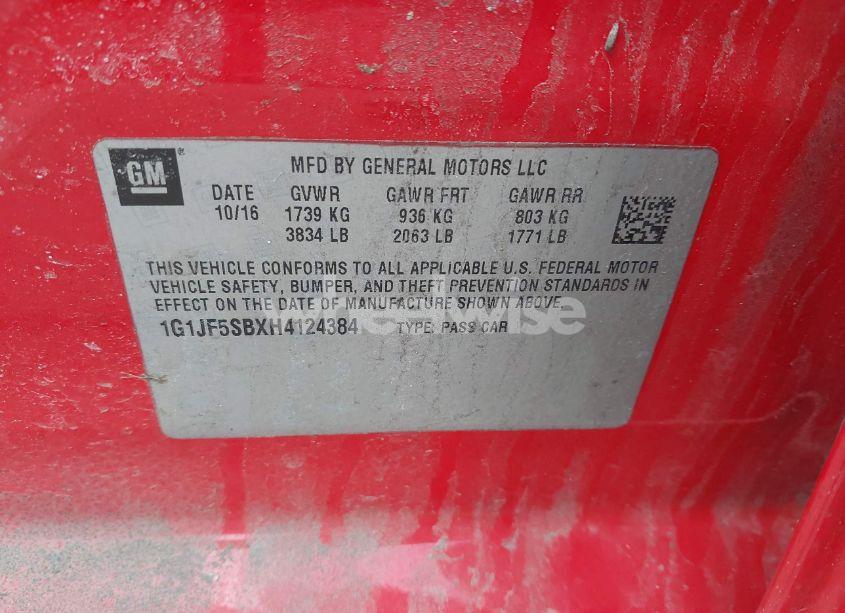 Photo 9 of 2017 Chevrolet Sonic PREMIER AUTO (VIN 1G1JF5SBXH4124384)