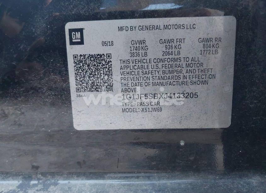 Photo 9 of 2018 Chevrolet Sonic PREMIER AUTO (VIN 1G1JF5SBXJ4133205)