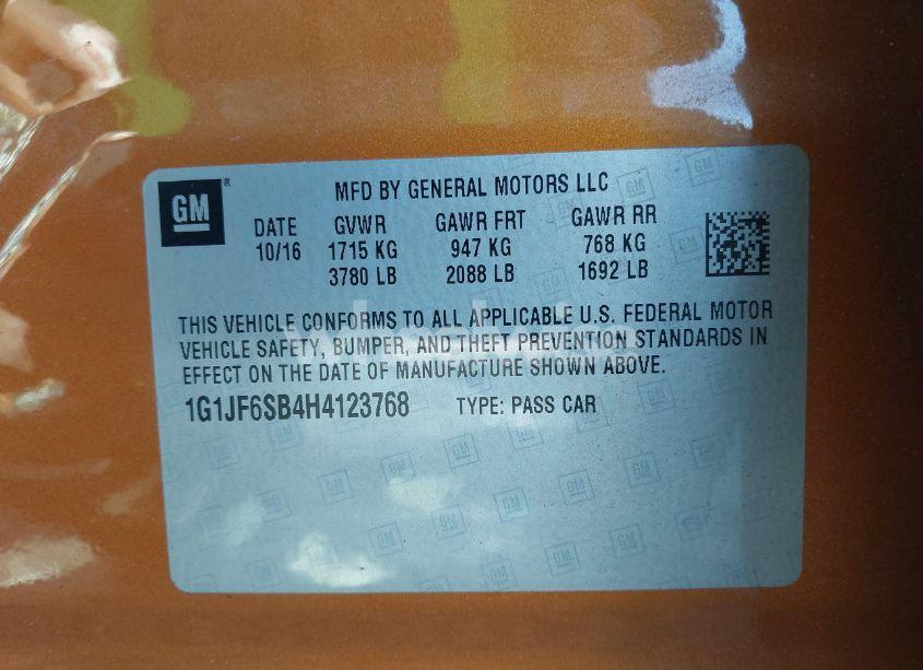 Photo 9 of 2017 Chevrolet Sonic PREMIER AUTO (VIN 1G1JF6SB4H4123768)