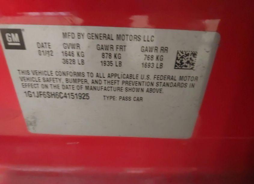 Photo 9 of 2012 Chevrolet Sonic 1LZ (VIN 1G1JF6SH6C4151925)