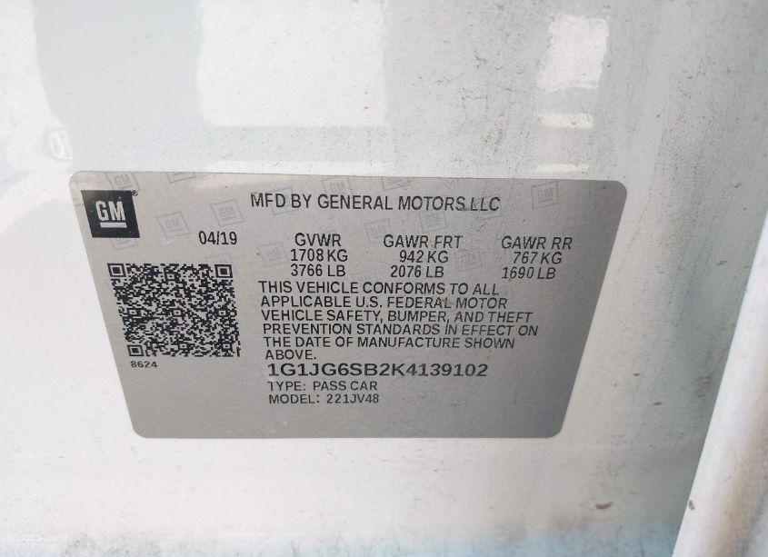 Photo 9 of 2019 Chevrolet Sonic LT AUTO (VIN 1G1JG6SB2K4139102)