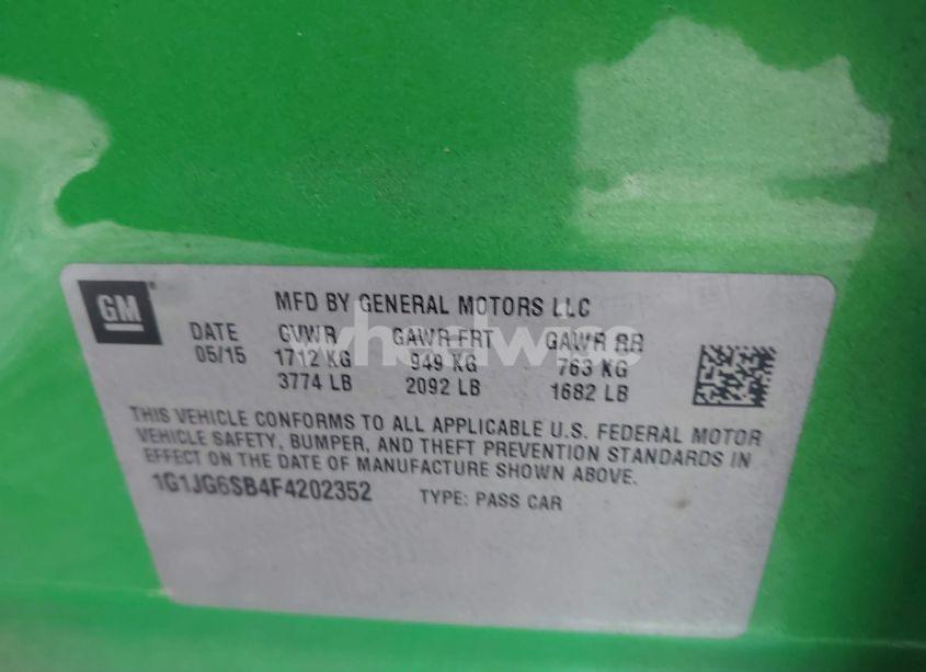 Photo 9 of 2015 Chevrolet Sonic RS AUTO (VIN 1G1JG6SB4F4202352)