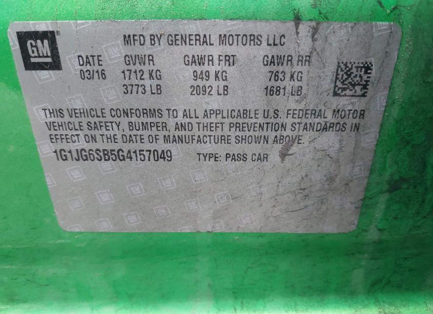 Photo 9 of 2016 Chevrolet Sonic RS AUTO (VIN 1G1JG6SB5G4157049)