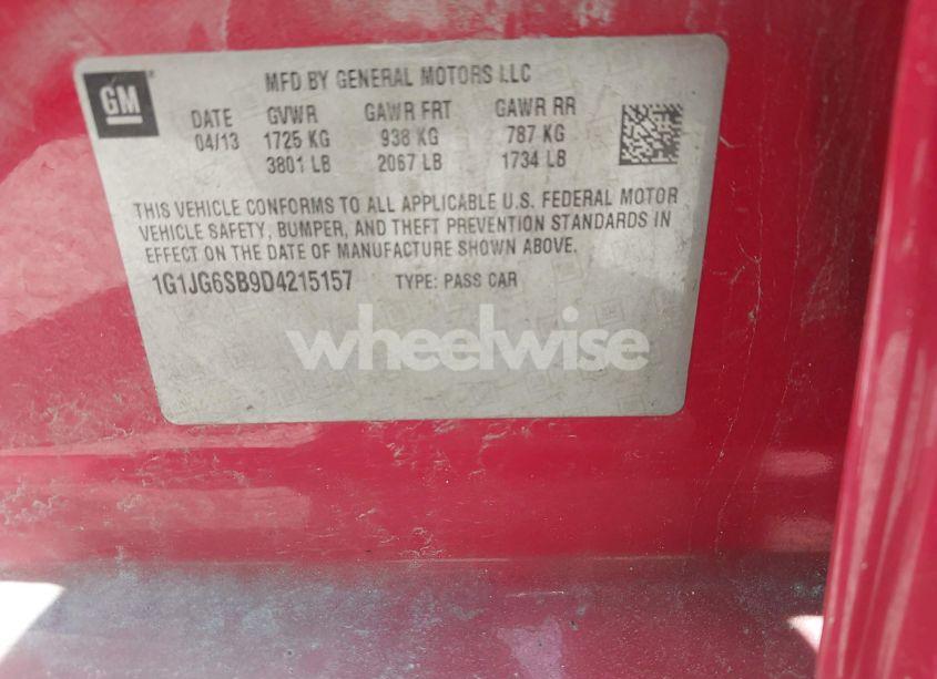 Photo 9 of 2013 Chevrolet Sonic RS AUTO (VIN 1G1JG6SB9D4215157)