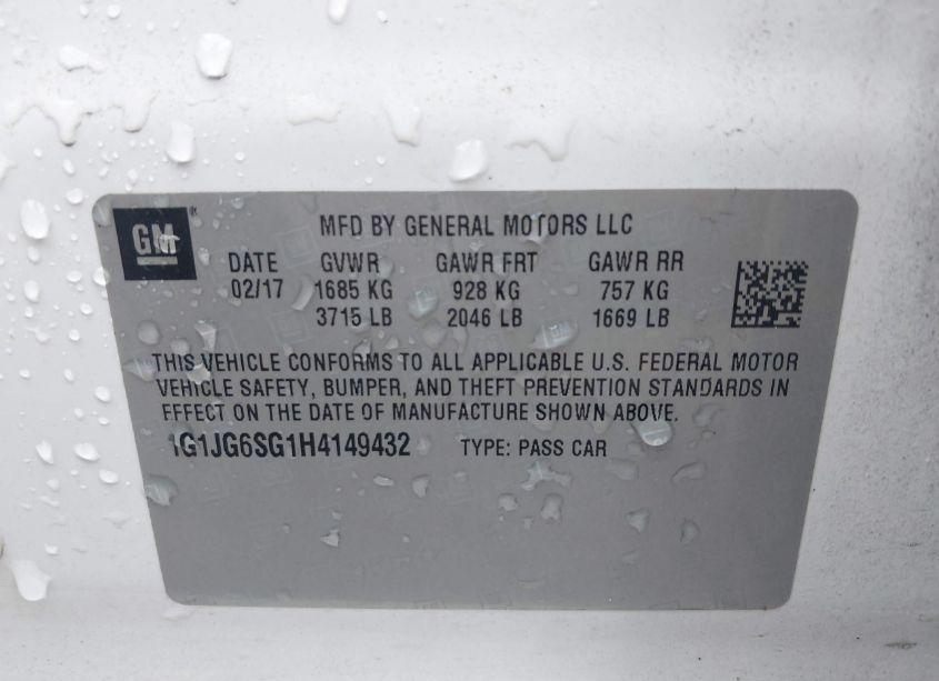 Photo 9 of 2017 Chevrolet Sonic LT AUTO (VIN 1G1JG6SG1H4149432)