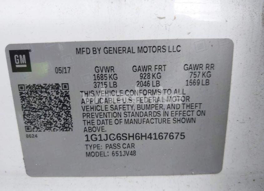 Photo 9 of 2017 Chevrolet Sonic LT AUTO (VIN 1G1JG6SH6H4167675)