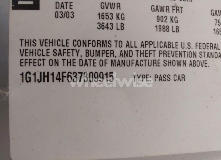 Photo 9 of 2003 Chevrolet Cavalier LS SPORT (VIN 1G1JH14F637309915)