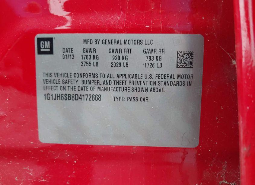 Photo 9 of 2013 Chevrolet Sonic RS MANUAL (VIN 1G1JH6SB8D4172668)