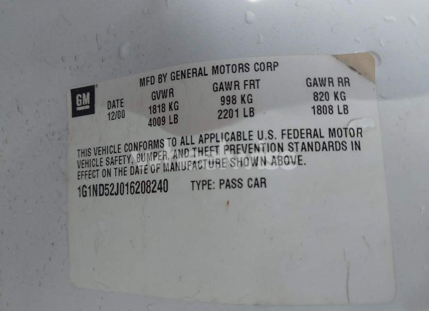 Photo 9 of 2001 Chevrolet Malibu (VIN 1G1ND52J016208240)