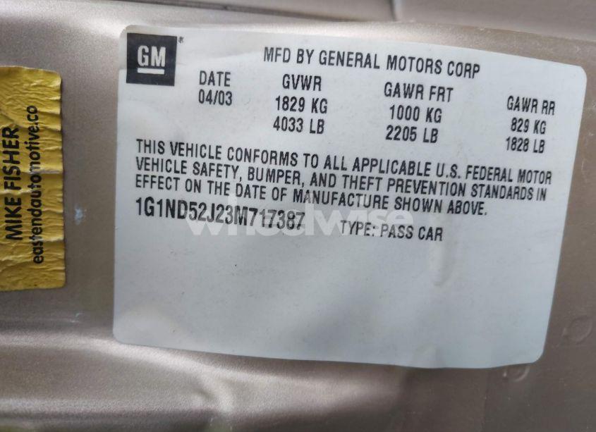 Photo 9 of 2003 Chevrolet Malibu (VIN 1G1ND52J23M717387)