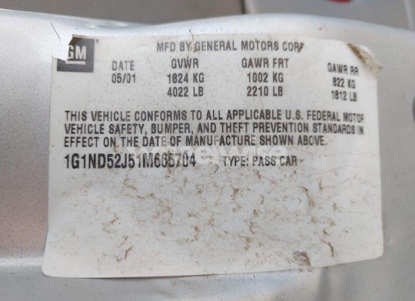 Photo 9 of 2001 Chevrolet Malibu (VIN 1G1ND52J51M665704)