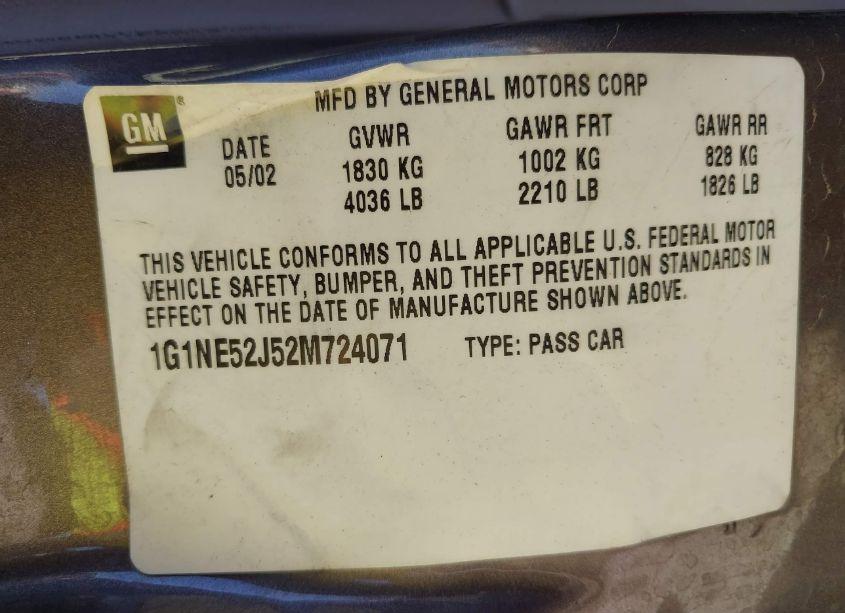 Photo 9 of 2002 Chevrolet Malibu LS (VIN 1G1NE52J52M724071)