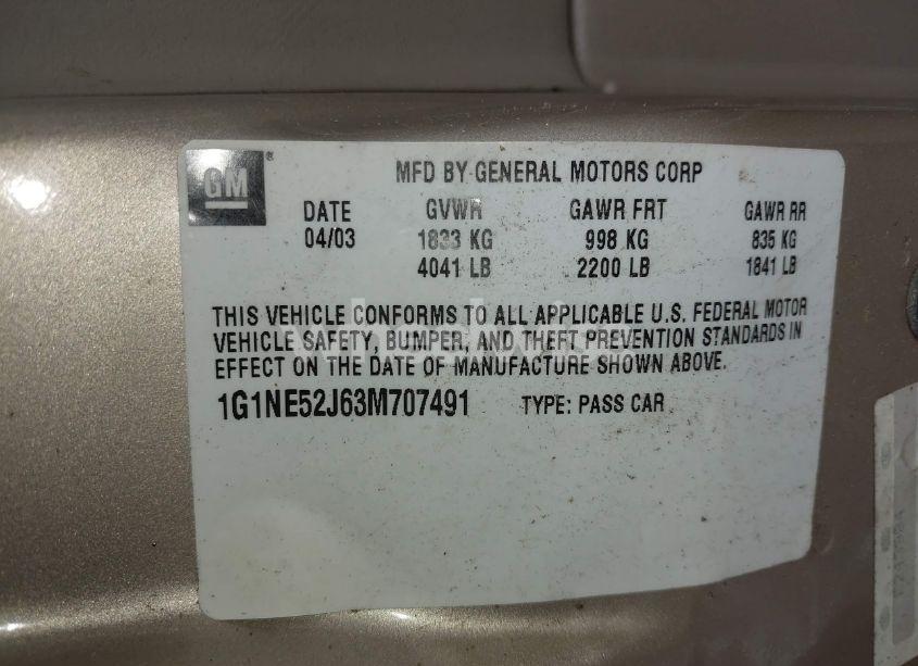 Photo 9 of 2003 Chevrolet Malibu LS (VIN 1G1NE52J63M707491)