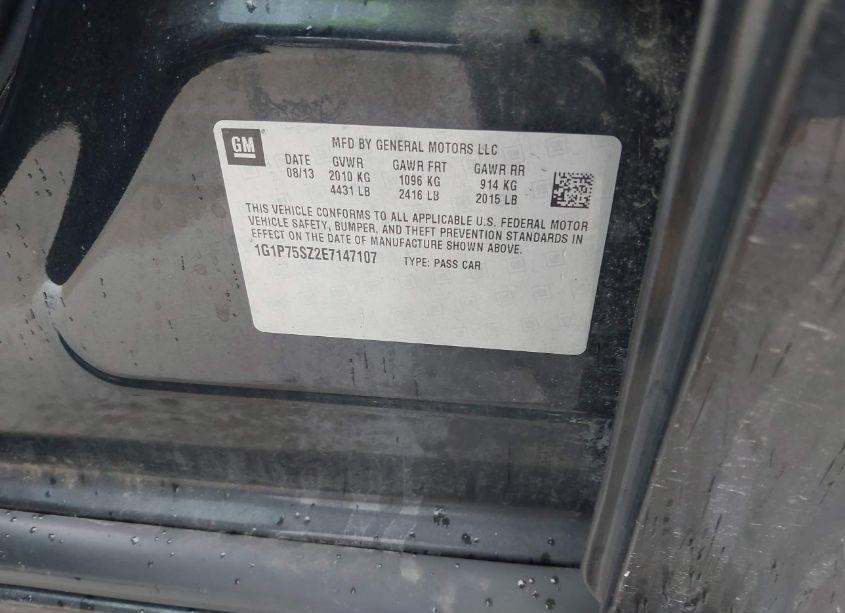 Photo 9 of 2014 Chevrolet Cruze (VIN 1G1P75SZ2E7147107)