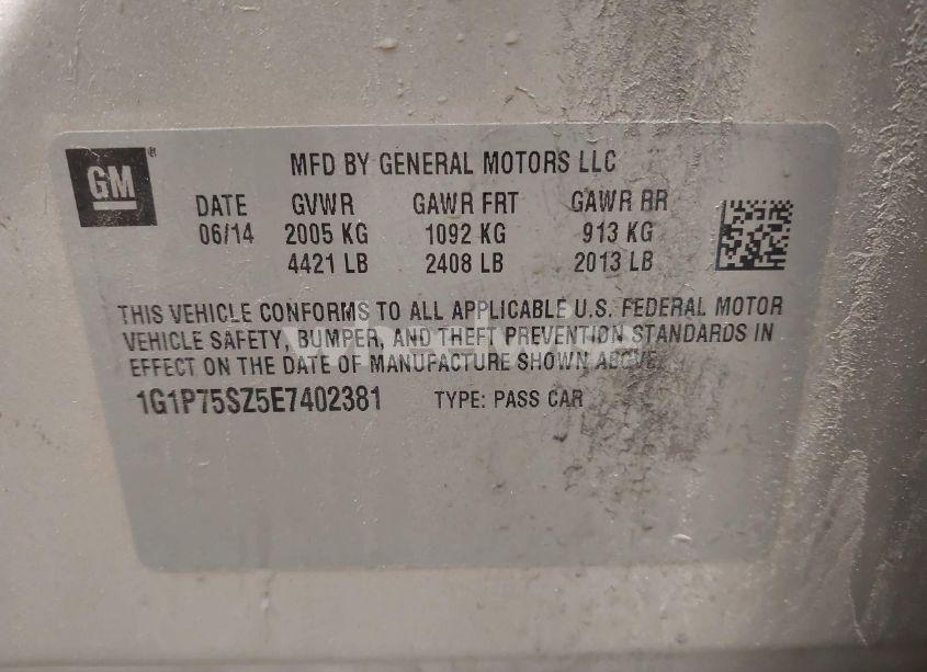 Photo 9 of 2014 Chevrolet Cruze DIESEL (VIN 1G1P75SZ5E7402381)