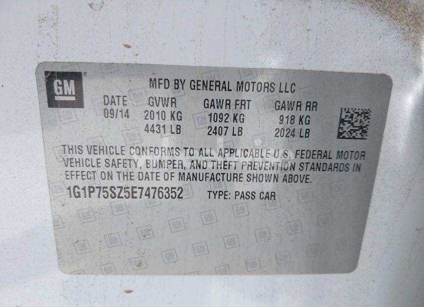 Photo 9 of 2014 Chevrolet Cruze DIESEL (VIN 1G1P75SZ5E7476352)