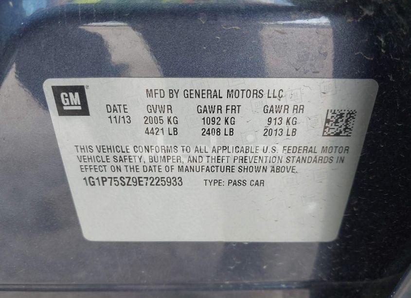 Photo 9 of 2014 Chevrolet Cruze (VIN 1G1P75SZ9E7225933)