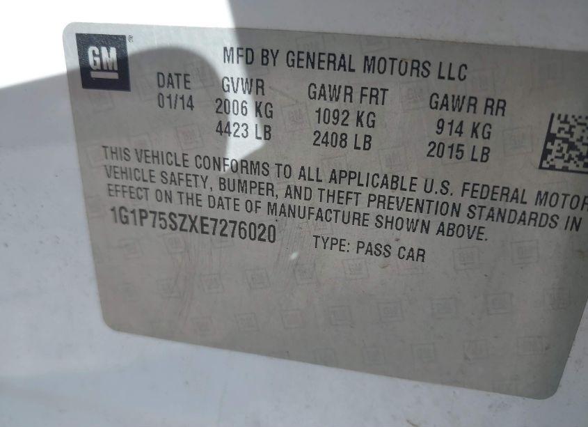 Photo 9 of 2014 Chevrolet Cruze DIESEL (VIN 1G1P75SZXE7276020)