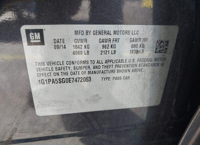 Photo 9 of 2014 Chevrolet Cruze LS AUTO (VIN 1G1PA5SG0E7472063)