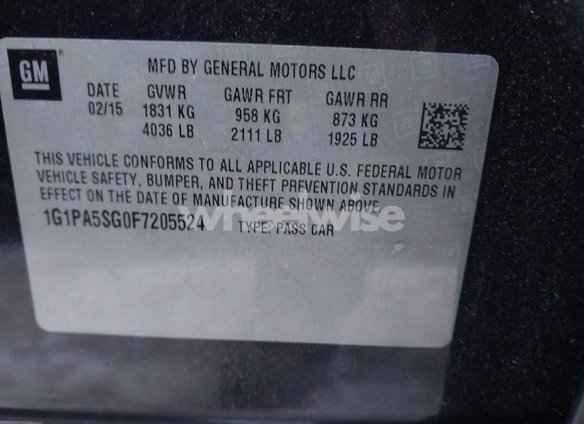 Photo 9 of 2015 Chevrolet Cruze LS AUTO (VIN 1G1PA5SG0F7205524)