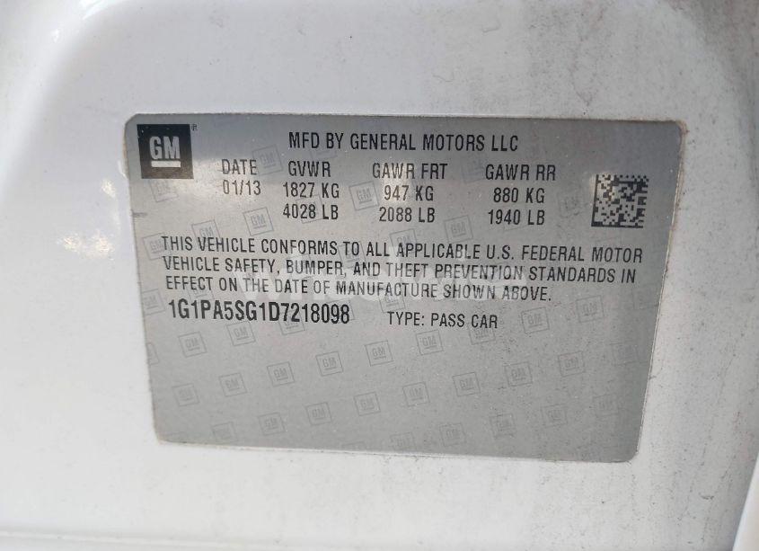 Photo 9 of 2013 Chevrolet Cruze LS AUTO (VIN 1G1PA5SG1D7218098)