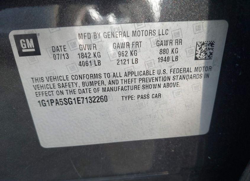 Photo 9 of 2014 Chevrolet Cruze (VIN 1G1PA5SG1E7132260)